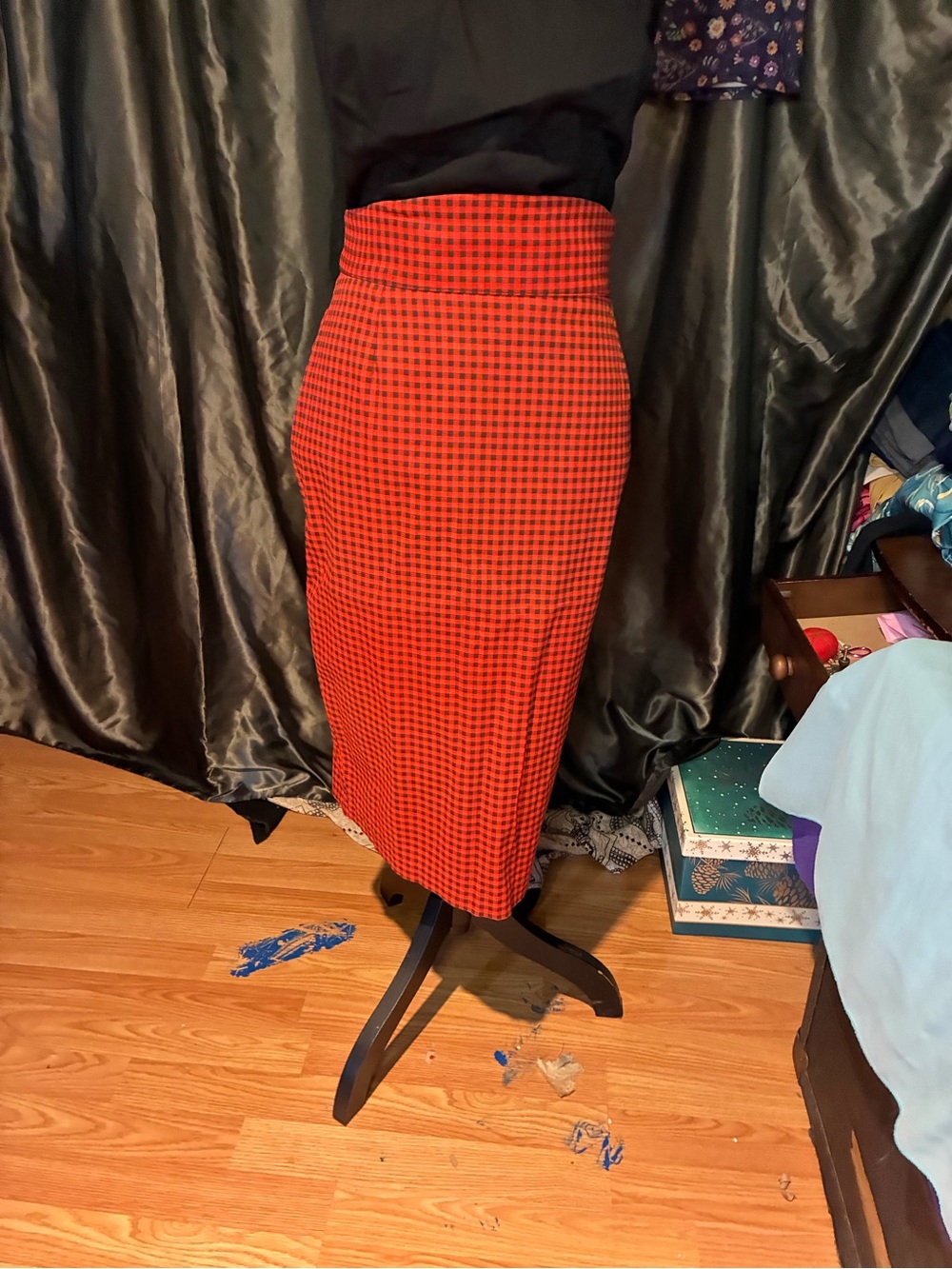 Laura Byrnes Orange And Black Gingham Pinup Rockabilly Pencil Skirt Size XL